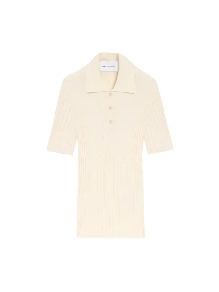 Dzianinowa koszulka polo Ami Paris z krótkim rękawem biała