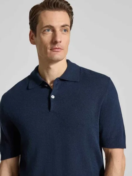 Koszulka polo o kroju slim fit z dodatkiem kaszmiru Ftc Cashmere granatowe