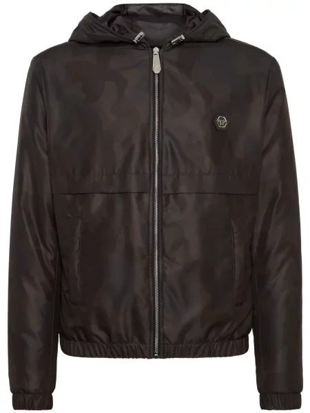 Geacă Philipp Plein cu glugă cu imagine cu model camuflaj negru