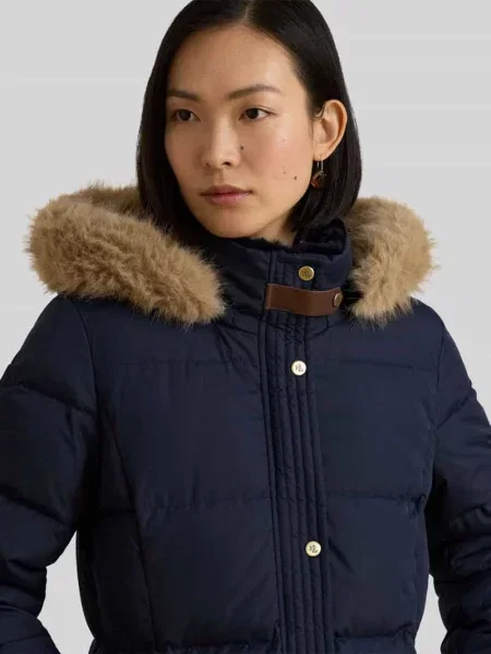 Płaszcz puchowy z odpinanym kapturem Lauren Ralph Lauren granatowy