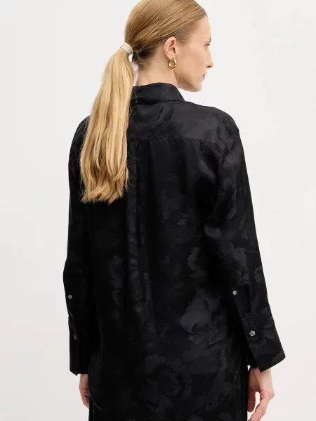 Kenzo koszula jedwabna regular z kołnierzykiem klasycznym czarny