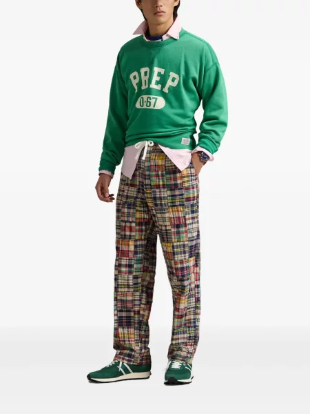 Tricou Polo Ralph Lauren din piele cu broderie în carouri maro