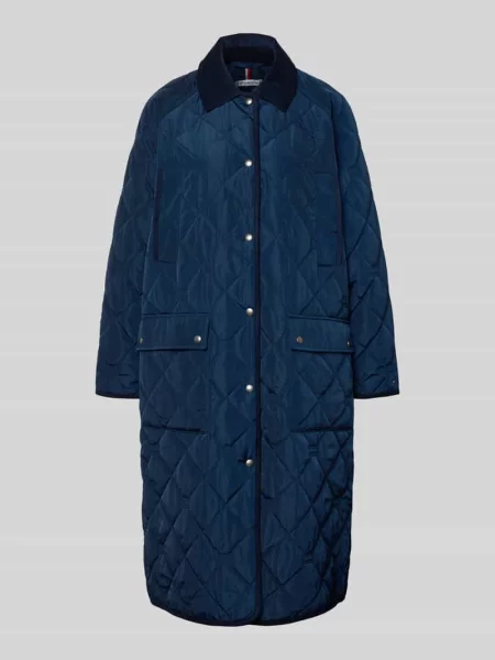 Płaszcz pikowany o kroju regular fit z detalami z logo Tommy Hilfiger granatowy