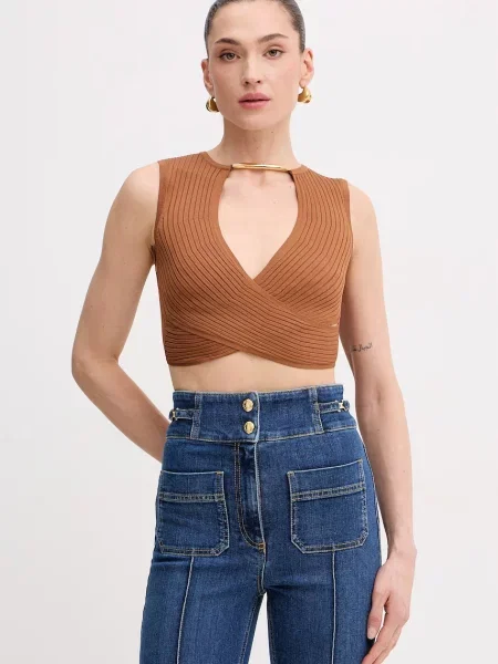 Elisabetta Franchi bluzka kopertowa z brązowa