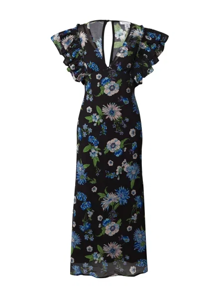 Warehouse Šaty modrá / zelená / pastelovo oranžová čierna