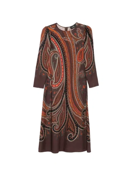 Lung rochie Etro cu imagine cu model paisley maro