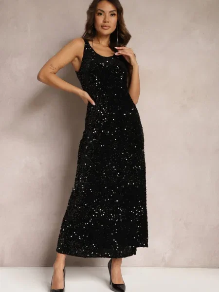 Rochie Maxi cu Bretele cu Paiete Misona neagră