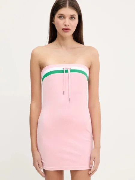 Juicy Couture sukienka welurowa VELOUR STRIPE TUBE DRESS mini dopasowana różowy