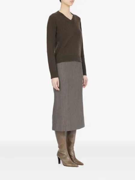 Pulover Mm6 Maison Margiela de lână cu decolteu în V maro