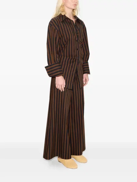 Pantaloni Simon Miller cu dungi din poplin maro