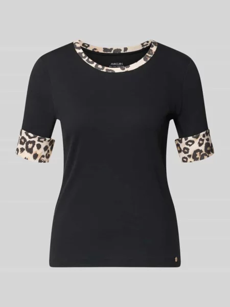 T-shirt o kroju regular fit ze zwierzęcym nadrukiem Marc Cain czarna