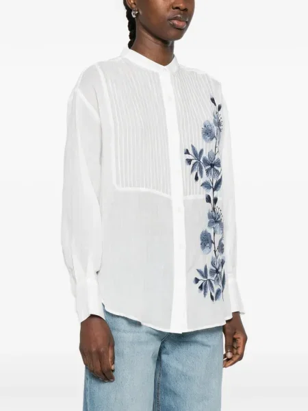 Haftowana koszula Ermanno Firenze w kwiatki biała