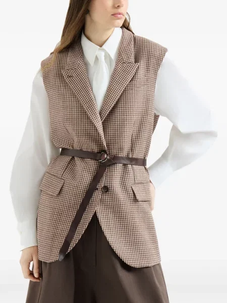 Cu centură vestă Brunello Cucinelli din piele cu model pepito