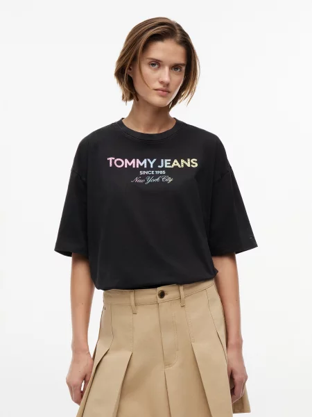 Tommy Jeans Majica svetlo modra / pastelno rumena / roza črna