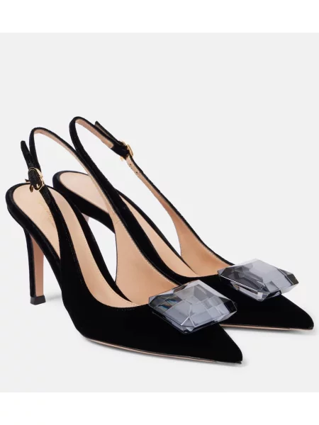 Pantofi cu toc Gianvito Rossi de catifea slingback negru