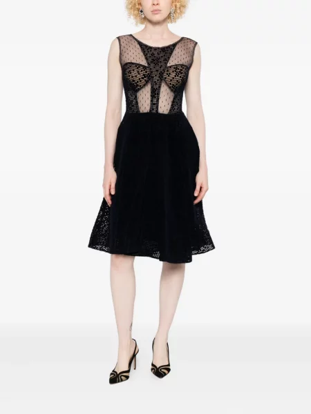Rochie mini Gemy Maalouf cu decolteu în V plasă de costum albastru