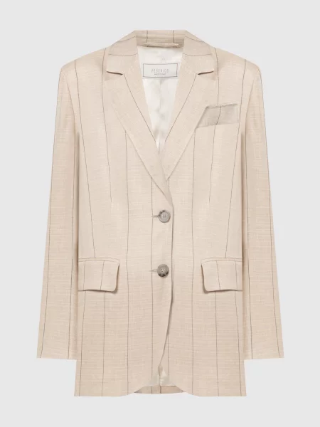 Жакет з льоном в смужку з ланцюжком моніль Peserico бежевий