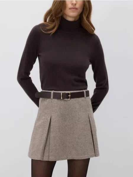 Reserved Spódnica mini z wełną beżowy