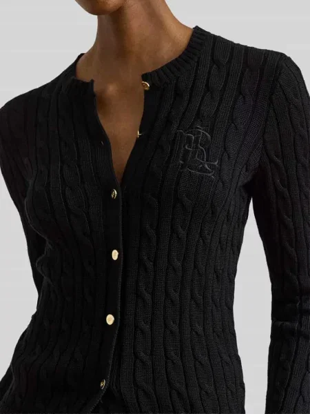 Kardigan rozpinany o kroju regular fit z czystej bawełny z wyhaftowanym logo Lauren Ralph Lauren czarny