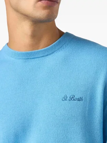 Pulover Mc2 Saint Barth cu broderie cu decolteu rotund albastru
