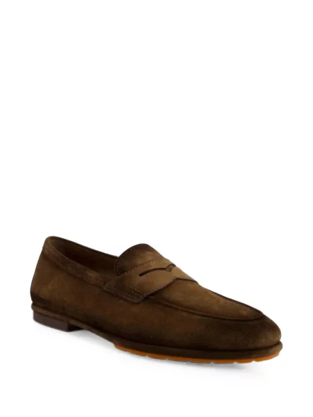 Pantofi loafer Santoni din piele de căprioară maro