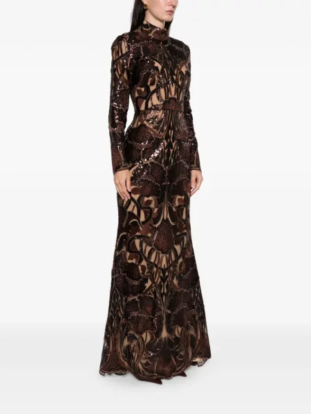 Rochie maxi Elie Saab cu paiete lungă de costum maro