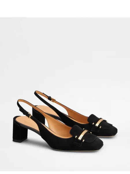 Pantofi cu toc Tod's din piele de căprioară slingback negru