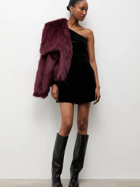 Answear.LAB salopeta de catifea cu decolteu rotund negru