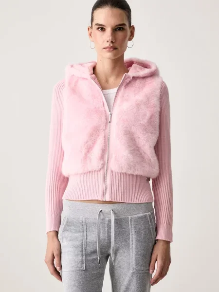 Juicy Couture geacă de tranziție pentru femei NAILA CONTRAST FUR roz