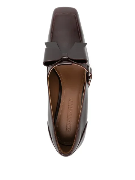 Кожени полуотворени обувки Shushu/tong с панделка с катарама кафяво