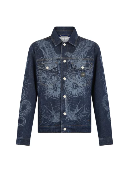 Kurtka jeansowa Philipp Plein żakardowa niebieska
