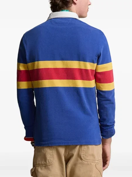 Кожена карирана поло тениска Polo Ralph Lauren бродирана бяло