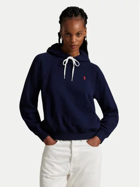 Bluza z kapturem Polo Ralph Lauren z kapturem z autografem niebieska