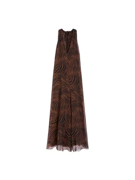 Sukienka maxi Max Mara Studio szyfonowa brązowa
