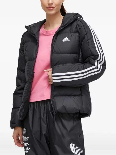 Парка Adidas на райета с качулка синьо