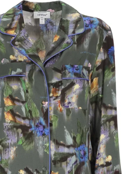 Cămașă Off-white cu model floral cu imagine alb