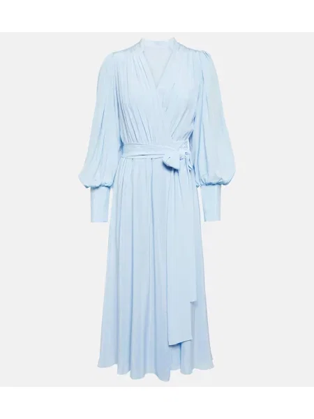 Jedwabna sukienka midi Costarellos drapowana do kolan niebieska