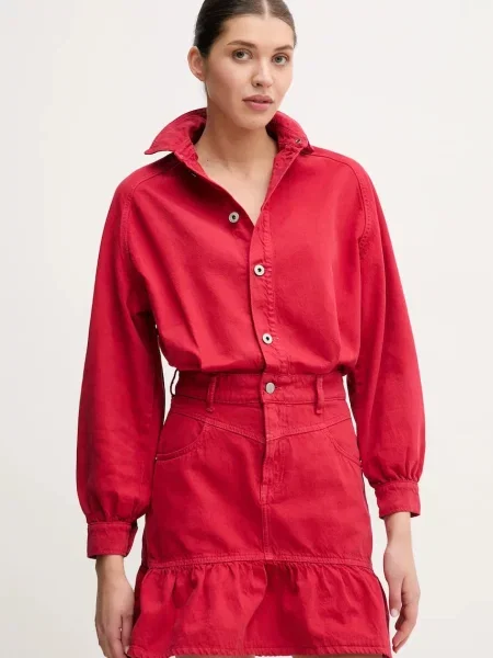 Дънкова рокля Pepe Jeans MELISSA къса с кройка по тялото червено