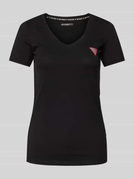 T-shirt z dekoltem w serek Guess czarna