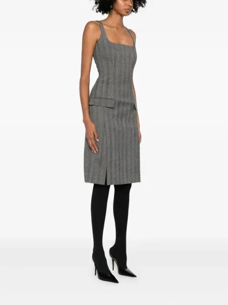 Rochie midi Ferragamo plisată până la genunchi de costum gri