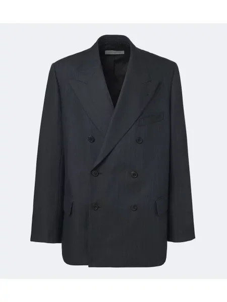 Sacou Dries Van Noten de lână cu model herringbone cu două rânduri de nasturi gri