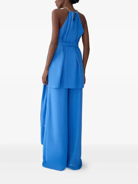 Talie pantaloni Carolina Herrera plisate cu picior lat albastru