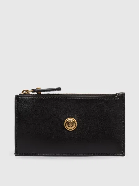 Шкіряний картхолдер з фактурною емблемою Versace чорний