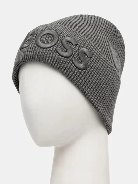 Шерстяная шапка Boss Orange серая