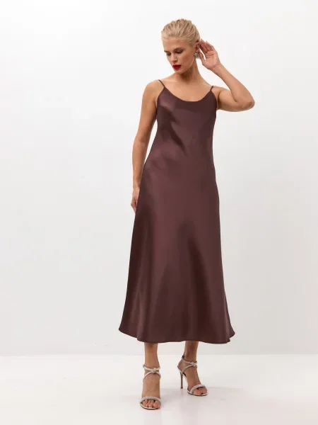Serena Silueta Šaty Midi satin slip dress Majestic' čokoládová