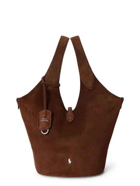 Polo Ralph Lauren geantă shopper pentru femei din piele întoarsă maro
