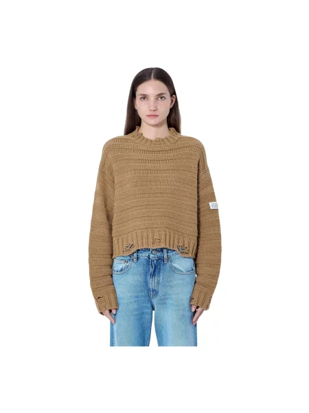 Dzianinowy sweter Mm6 Maison Margiela brązowy