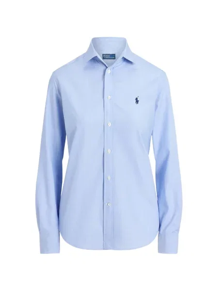 Gulerat cămașă Polo Ralph Lauren cu broderie din poplin gri