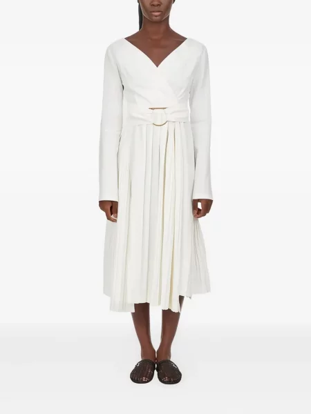 Rochie midi Ferragamo plisată până la genunchi de costum alb