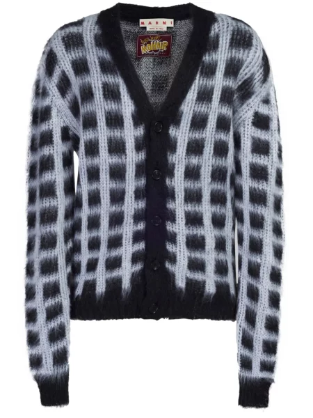 Cardigan Marni în carouri de mohair negru